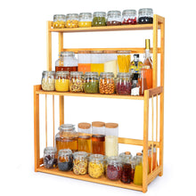Load image into Gallery viewer, 3-Tier Spice Rack Kitchen Bathroom Countertop Storage Organizer Rack, Bamboo Spice Bottle Jars Rack Holder with Adjustable Shelf,100% Natrual Bamboo - Productive Organizing