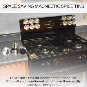 12 Magnetic Spice Tins, Magnetic Spice Containers Stainless Steel for Refrigerator and Small Kitchens, Spice Container Organizers, Spice Jars Organizer set of 12 - Productive Organizing