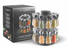 Load image into Gallery viewer, Cole &amp; Mason Herb and Spice Rack with Spices - Revolving Countertop Carousel Set Includes 20 Filled Glass Jar Bottles - Productive Organizing