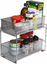 Load image into Gallery viewer, YBM Home Silver 2 Tier Mesh Sliding Spice and Sauces Basket Cabinet Organizer Drawer 2304 - Productive Organizing